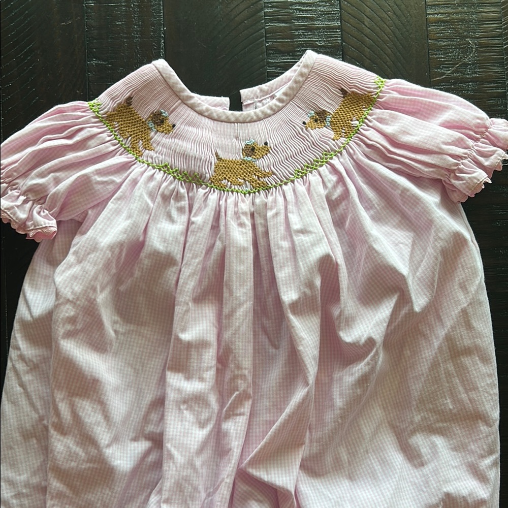 Puppy Smocked Ruffle Romper